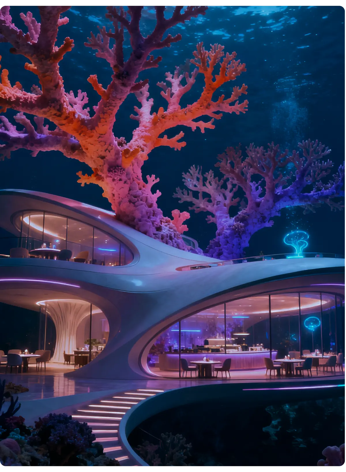 Esterno del ristorante Riff immerso nell'oceano di Atlas